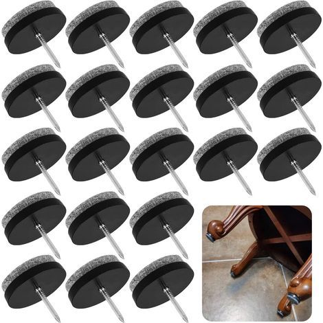 Pieds de chaise à clouer, 80 patins en feutre pour meubles, protections pour pieds de table, pieds en feutre de 22 mm, noir (1/5)