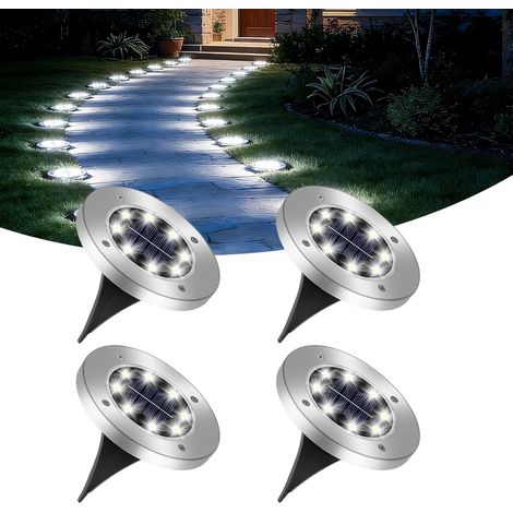 Caldarax 4 Pièces Lumière Solaire Extérieur Jardin, 8 LED Lampe Solaire Au Sol Étanche IP65, Lampe Solaire Spot Encastrable pour Chemin, Cour, Terrasse, Pelouse, Jardin, Blanc Froid