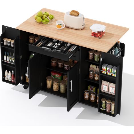 Kücheninsel rollbar ausziehbar MDF Schubladen, 136 x 70 x 92cm (1/5)