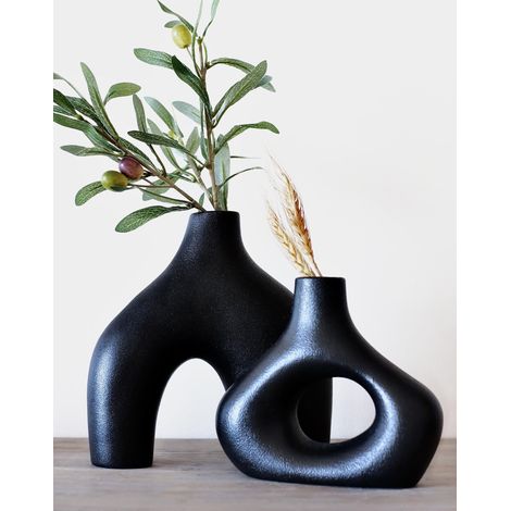 Lot de 2 vases en Forme de Donut, Style Minimaliste Nordique, Vase Creux en céramique Blanche, pour Centre de Table, Olivier, Mariage, Salon, bibliothèque, Bureau, Maison Moderne, entrée (1/5)