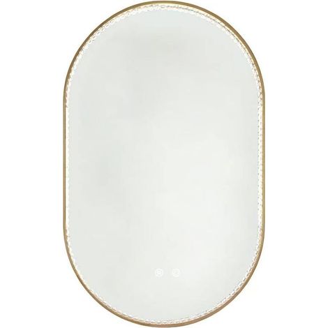 Miroir de salle de bain LED ovale 50x80 cm avec anti-buée, 3 températures de couleur, intensité réglable, cadre or brossé à cristaux diamant - CHICFURN (1/5)