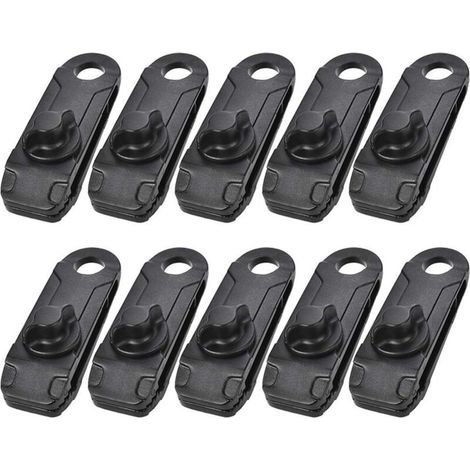 Clips de bâche, 10pcs Tarp Nylon Snap Clip Multi-Fonctionnel Durable Durable Camping Camping Tente Auvent Auvent Auvent Serrage Serrez l'outil pour Tenir la bâche, Pare-Soleil(Noir) (1/5)