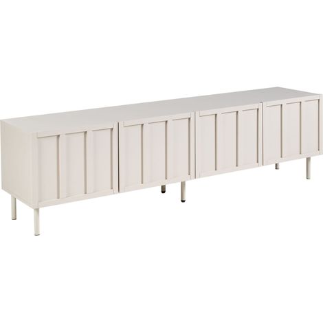 TV Stand Light Beige MDF 4 Door Cabinet Metal Legs Cashmere Modern Design Bedroom CLUNES