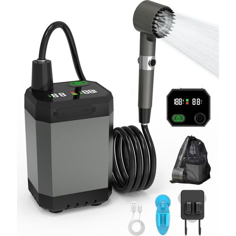 Kit Douche Camping,6000mAh Douche Portable Imperméable,USB Pompe de Douche Électrique Rechargeable,4 Modes pour Extérieure,avec Afficheur Intelligent,pour Extérieure,Camping,Randonnée,Jardin (1/5)