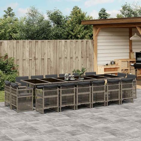 Ensemble à manger de jardin 17 pcs-Salon de jardin et coussins résine tressée 706616 (1/5)