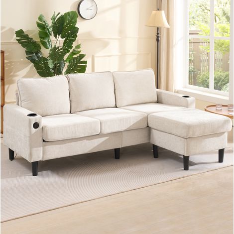 Sofá esquinero modular 202x137x80 cm de lino beige moderno para salón, FLORAGRACE (1/5)