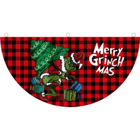 (Verpackungsmaße: 20 x 18 x 2 cm, Material: Polyestergewebe) Fächerförmige Weihnachtsfahne zum Aufhängen im Freien oder an der Tür (Grinch-Dieb-Fächerfahne) (1/2)