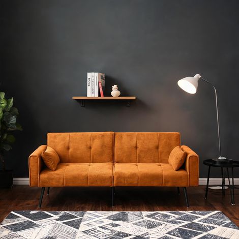 Canapé convertible futon 2 places en tissu orange 175 cm (1/5)