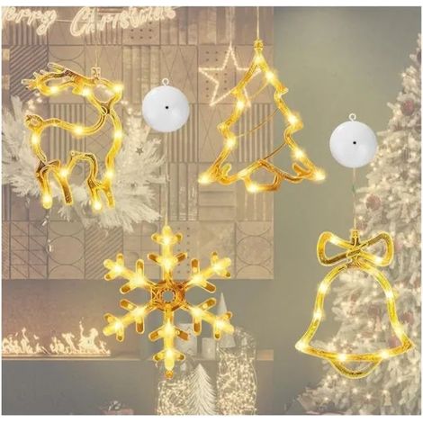 4 Pièces Lumière de Fenêtre à Ventouse LED Decoration Fenetre Noel Lumineuse Blanc Chaud Déco de Noel Intérieur Lumiere Fenetre (1/5)