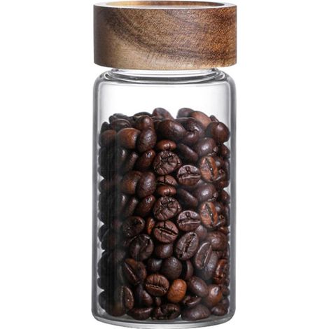 Bocal en verre avec couvercle en bambou - Hermétique - 300 ml - Pour conservation du café, thé, aliments - Récipient décoratif - Boîte de rangement (1/5)