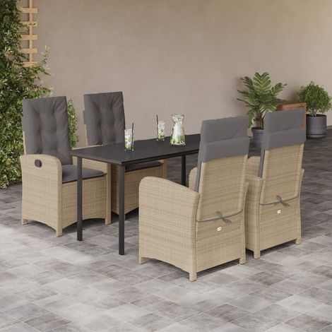 5-tlg. Garten-Essgruppe mit Kissen Beigemischung Poly Rattan
