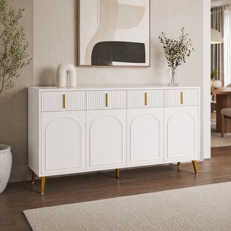 MEUBLIV Buffet 140 cm blanc – 4 portes, 4 tiroirs, avec rangements (1/5)