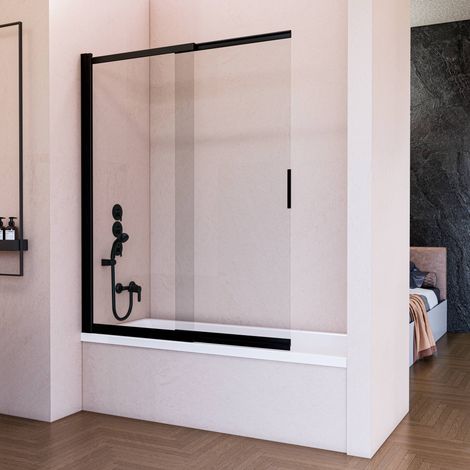 Mampara de Bañera Abatible Corredera 70 cm Negro Mate - Cristal Templado 6 mm Antical - 150cm Altura (1/5)