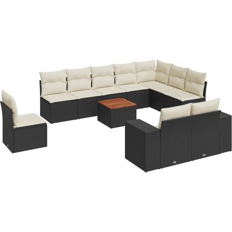 Salon de jardin 11 pcs avec coussins noir résine tressée (1/3)