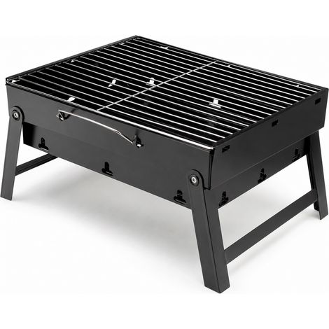 Barbecue A Carbone Portatile Pieghevole BBQ Griglia Con Struttura Resistente In Acciaio Maniglia Integrata Ventilazione Laterale Per Campeggio Picnic Giardino 45.5 x 29.5 x 23 Cm Nero