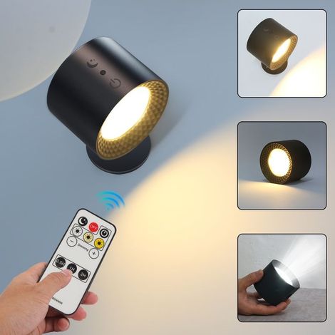 Applique LED double face avec télécommande, appliques murales à piles, commande tactile, 3 températures, USB, rechargeable, spots muraux, rotation 360°, pour salon (1 pièce Blanc) [Classe énergétique (1/5)