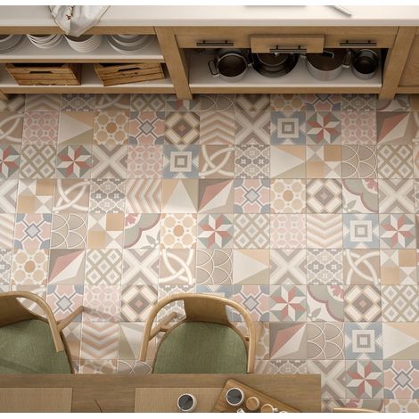 Aelle - Carrelage sol / mur effet ciment 20x20 cm CAPRICE DECO PATCHWORK PASTEL - Vendu par boîte de 1 m² (1/3)