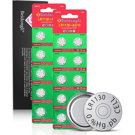 Lot de 20 Piles Bouton LR1130 AG10 1131 189 1,5 V LR54 (1/5)