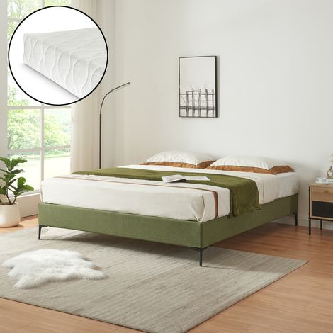 Doppelbett Lilla mit Matratze Cord 180x200 cm Grün [en.casa]