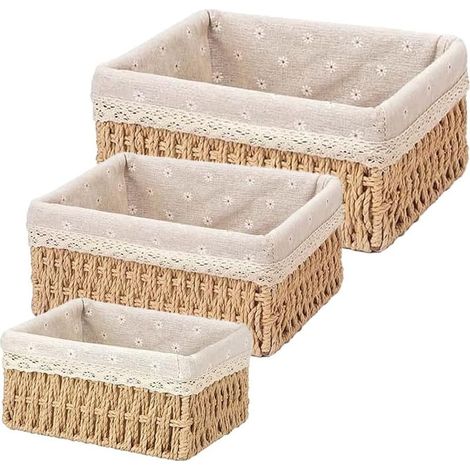 Panier Rangement,Lot de 3 Paniers de Rangement Tressés,Paniers Rangement Osier,Paniers et boîtes de Rangement,Paniers Tressés en Corde de Papier pour Salle de Bain,Cuisine,Organisateur Tablessé