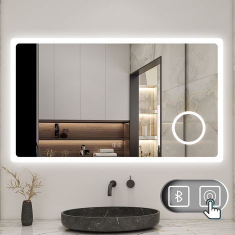 120x70cm.Specchio da bagno a LED con Bluetooth, Lente d'ingrandimento 3x, antiappannamento e luminosità regolabile. (1/5)