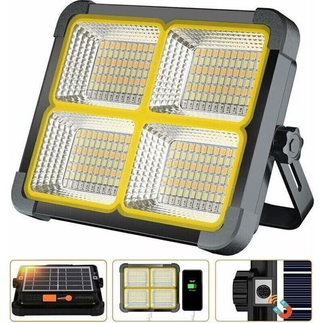 Rechargeable LED Floodlight 336 LEDs/ 100W/ Solar Panel/ 4 Lighting Modes/ 12000mAh External Battery/ Magnetic Attachment, Ideal for Camping, Work, Fishing, Black Color [Energy Class (1/4)