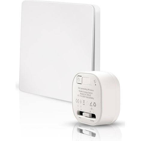Batterieloser, drahtloser Wandschalter mit Empfänger – Drahtloser Wandschalter – Fernbedienung – Keine Verkabelung erforderlich – Drahtloser Lampenschalter (1/5)
