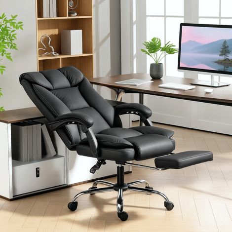 Ergonomischer Bürostuhl, Lounge-Sessel mit Fußstütze, höhenverstellbar, 360° drehbar, schwarz (1/5)