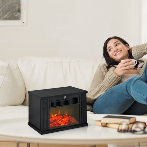 Chimenea eléctrica con efecto de llama, estufa de estilo contemporáneo, termostato, 600-1200W, negra. (1/5)