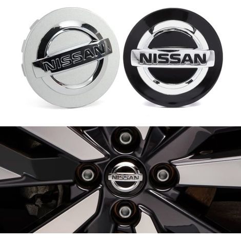 Lot de 4 emblèmes Nissan Navkapslar / Hjulnavs - 54 mm argent
