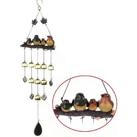 Windspiel mit mehreren Glocken für Gartenvögel, elegante Außendekoration, harmonischer Klang, beruhigender Ton, langlebiges Metall, Garten, Terrasse, Balkon.