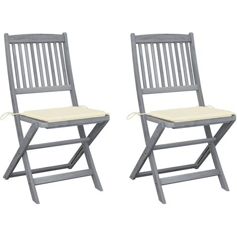 vidaXL Sillas plegables (2 unidades) con cojines, de madera maciza de acacia. (1/5)