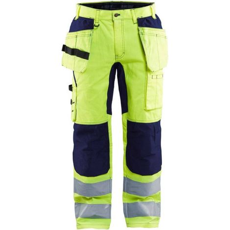 Pantaloni da lavoro ad alta visibilità elasticizzati artigianali 1552 - Giallo fluorescente/Marine 4XL - FR(58) - SE(C64) - Norme (1/5)