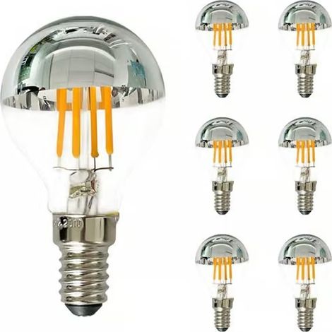 Lot de 6 ampoules LED Edison E14 à intensité variable, 4 W (équivalent à 40 W), à filament miroir G45 avec capuchon argenté, blanc chaud (1/5)