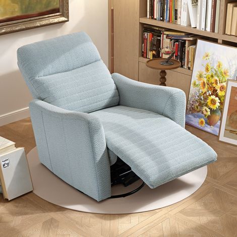 Sillón reclinable, silla de relajación con reposapiés, giro de 360°, reclinable, 82 x 90,5 x 101 cm, gris azulado.