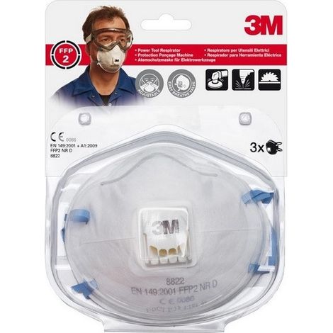 3M 8822 Lot de 3 Masques respiratoires filtrant coque avec soupape contre particules irritantes