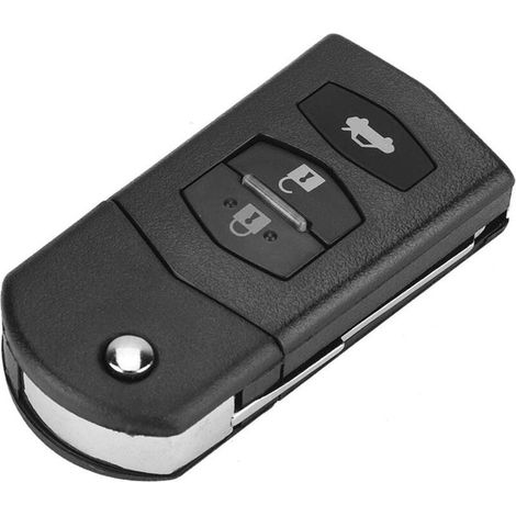 Coque de Clé, Coque de Clé à Distance, 3 Boutons en ABS et Métal pour Voiture à Distance Pliable à Rabat pour MAZDA 2 3 5 6 RX8 MX5 (noir) (1/5)