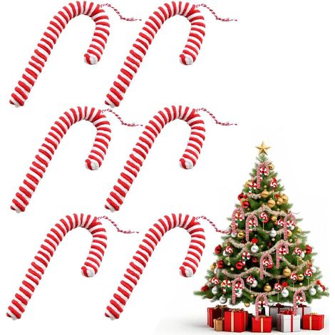 Lot de 6 pendentifs en forme de canne à sucre d'orge, décorations d'arbre de Noël, décorations d'arbre de Noël, pendentifs décoratifs en forme de canne à sucre d'orge, pour sapin festif et (1/5)