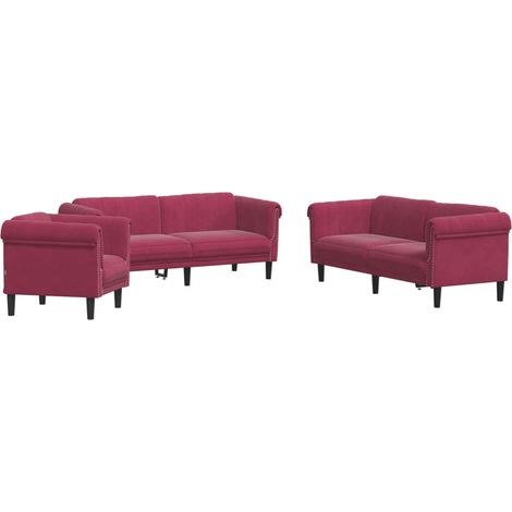 Maison Exclusive - Set di Divani 3 pz Rosso Vino in Velluto