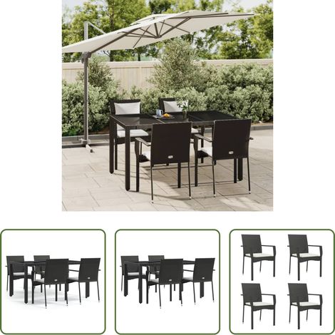 Gartenessgruppe - 5-tlg. Garten-Essgruppe mit Kissen Schwarz Poly Rattan (1/5)