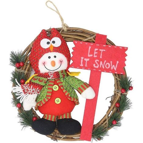 Couronne de Noël, Père Noël, bonhomme de neige, rennes, figurines en rotin artificiel, décorations suspendues pour la maison (1/2)