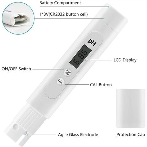 Probador de medidor de pH electrónico, rango de medición de 0 a 14 pH, medidor de pH de piscina de alta precisión, para piscinas, acuarios, medidas de pH para agua potable, una pieza (1/3)
