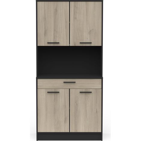 Pegane – Buffet de cuisine chêne kronberg noir mat – Longueur 83,3 cm x Hauteur 176,1 cm x Profondeur 40 cm – Panneaux mélamine 15mm résistants à l'eau (1/4)