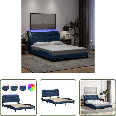 LED-Leuchten - Bettgestell mit LED ohne Matratze "Hvar" Blau 140x190 cm Stoff (1/5)
