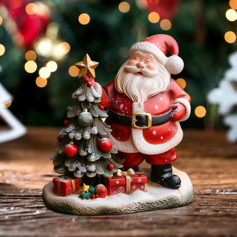 Figurine de Noël Père Noël en résine, décoration salon avec éclairage LED, ornement flocon de neige lumineux pour ambiance festive (1/4)