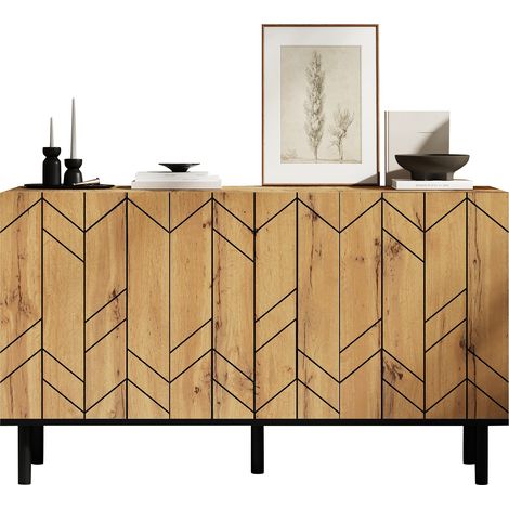 ELVMI Credenza con 3 Ante e Cerniere Silenziose per Soggiorno, in Pannello di Particelle, 120 x 35 x 70 cm, Legno Naturale (1/5)