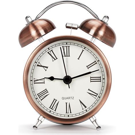 Vintage Retro Réveil de Voyage Silencieux sans Tic Tac, Analogique Quartz Horloge à Double Cloche avec Alarme Fort, Reveil Matin à Piles pour Enfant Kid Sleep (3 Pouces) (1/4)