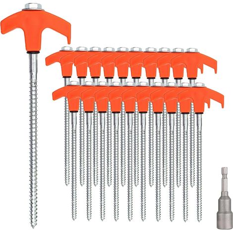 20 piquetas atornillables para tienda de campaña, 20 cm, para exteriores, camping, picnic, senderismo, pesca.