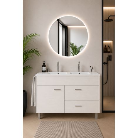 Mobile bagno con lavabo ORIGENBATH SAMOS senza specchio 120x45 cm doppio lavabo bianco nordico (1/3)