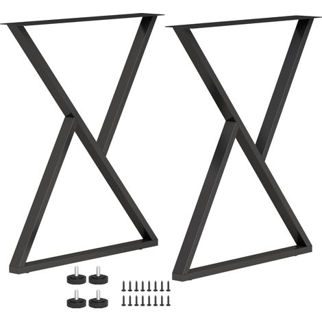 HOMCOM patas de mesa de acero, juego de 2 patas en forma de x para muebles industriales con almohadillas ajustables y tornillos, 60x10x72 cm, negro